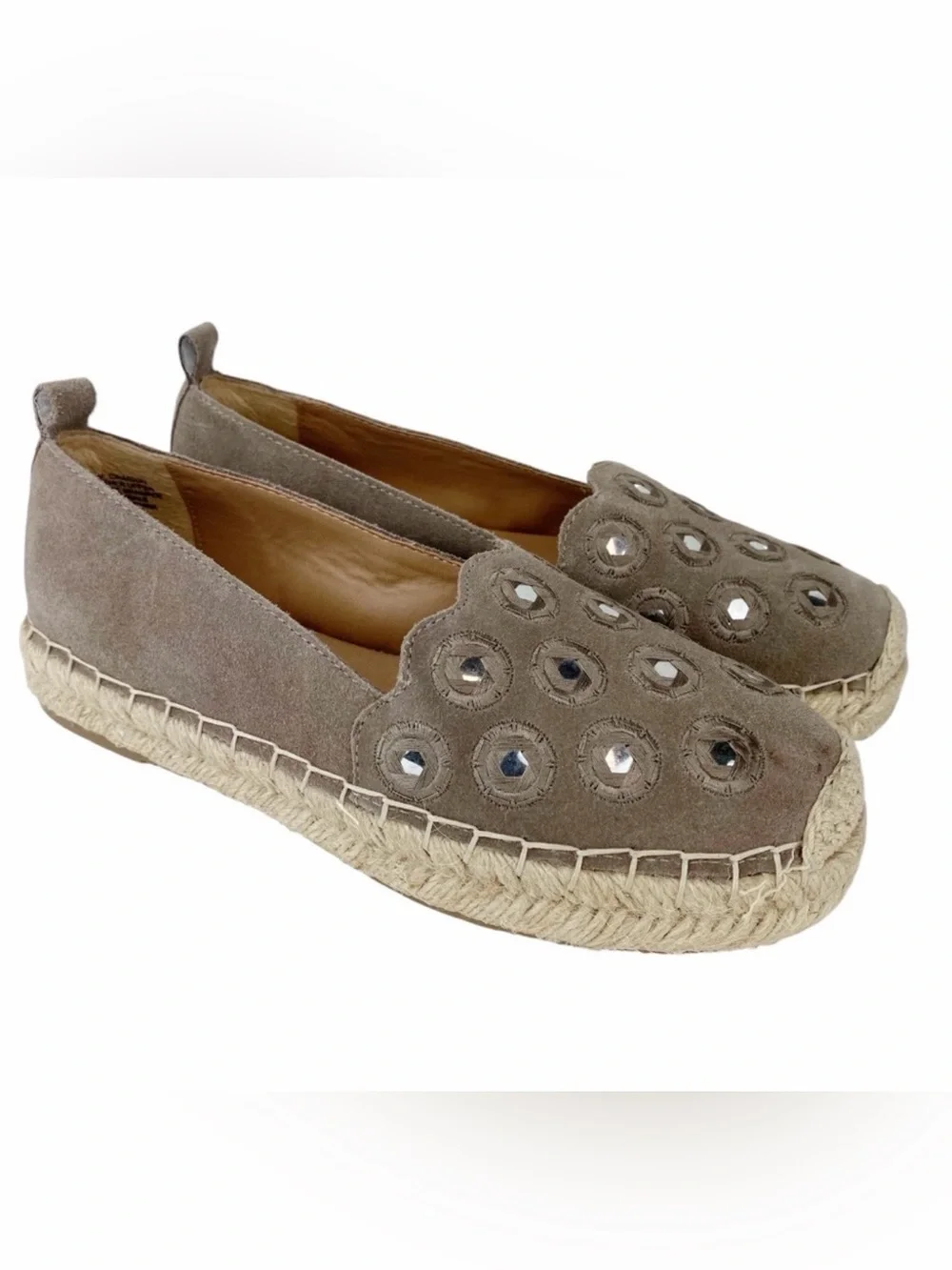 Crown Vintage Crimson Espadrille Shoes Tan Suede Leather Slip On Platform Size 7